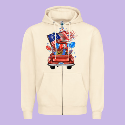 Farm Truck,america Flag Zipper Hoodie Designed By Jahusdesignshop