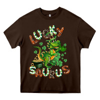 Chocolate Brown Lucky Saurus Heavy Core Tee - CowGirlArtShop