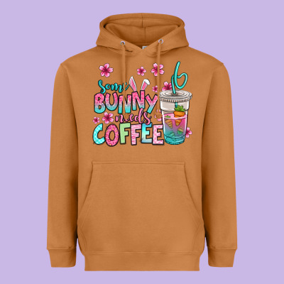 Some Bunny Needs Coffee Easter Heavyweight Hoodie Designed By Jasminsmagicworld