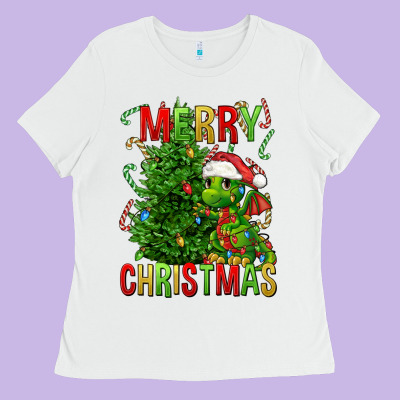 Merry Christmas Dragon Ladies Tee Designed By Fadigitalartstudio