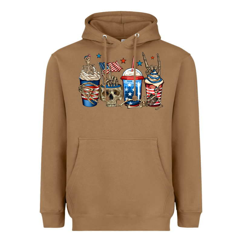 4th Of July Skeleton Coffee Cups Heavyweight Hoodie by Jasminsmagicworld | Teevron