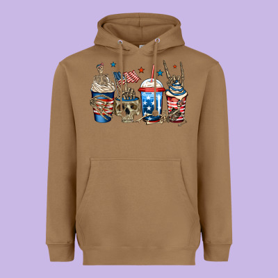 4th Of July Skeleton Coffee Cups Heavyweight Hoodie Designed By Jasminsmagicworld