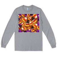 Heather Grey Candy Pattern Long Sleeve Tee - CowhideDigitalArt