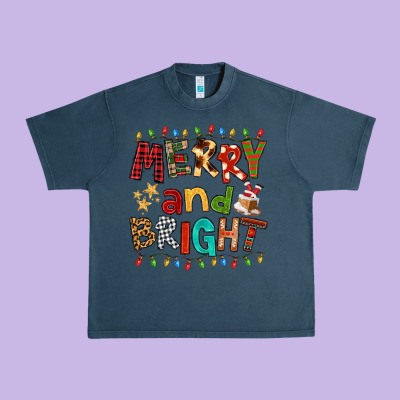 Merry And Bright Urban Heavy Tee Designed By Fadigitalartstudio
