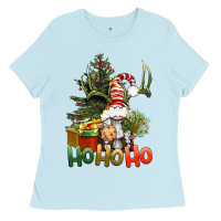 Baby Blue Ho Ho Ho Christmas Gnome Ladies Tee - BundleAndBundleShop