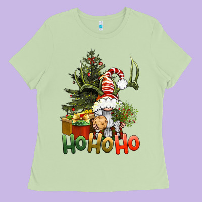 Ho Ho Ho Christmas Gnome Ladies Tee Designed By Bundleandbundleshop