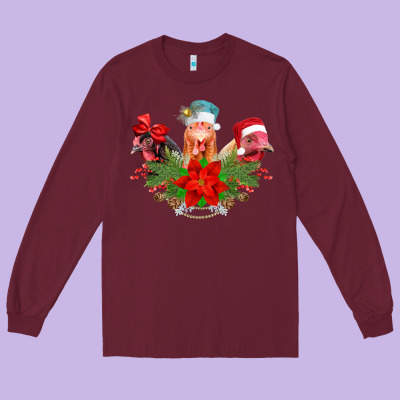 Chickens Christmas Long Sleeve Tee Designed By Cowhidedigitalart