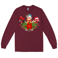Burgundy Chickens Christmas Long Sleeve Tee - CowhideDigitalArt