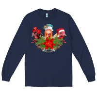 Navy Chickens Christmas Long Sleeve Tee - CowhideDigitalArt