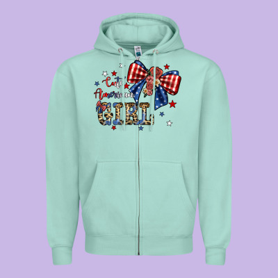 Cute American Girl Zipper Hoodie Designed By Jahusdesignshop