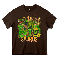 Chocolate Brown St. Patrick's day lucky Saurus Heavy Core Tee - HowdyJamesFarm