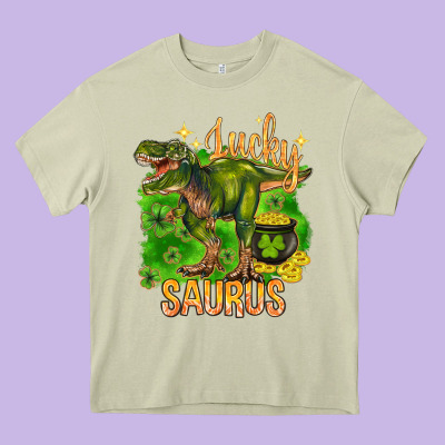 St. Patrick's Day Lucky Saurus Heavy Core Tee Designed By Howdyjamesfarm