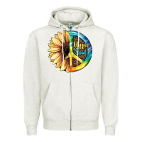 Oatmeal Heather Hippie Soul with Sunflower and Leopard Background Zipper Hoodie - JahusDesignShop