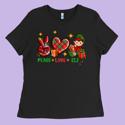 Peace Love Elf Christmas Ladies Tee Designed By Bundleandbundleshop