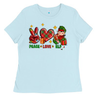 Baby Blue Peace Love Elf Christmas Ladies Tee - BundleAndBundleShop
