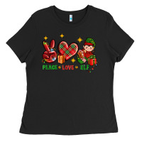 Black Peace Love Elf Christmas Ladies Tee - BundleAndBundleShop
