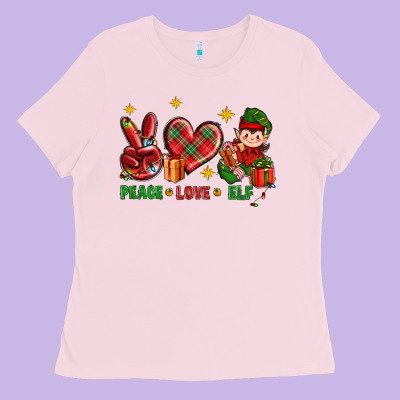 Peace Love Elf Christmas Ladies Tee Designed By Bundleandbundleshop