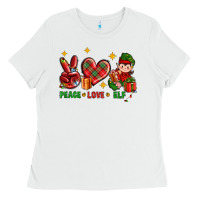 White Peace Love Elf Christmas Ladies Tee - BundleAndBundleShop