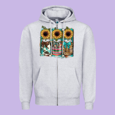Mason Jar, Sunflower Zipper Hoodie Designed By Jahusdesignshop
