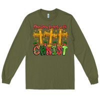 Army Green christmas begins with christ Long Sleeve Tee - CowhideDigitalArt