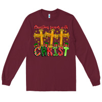 Burgundy christmas begins with christ Long Sleeve Tee - CowhideDigitalArt