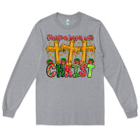 Heather Grey christmas begins with christ Long Sleeve Tee - CowhideDigitalArt