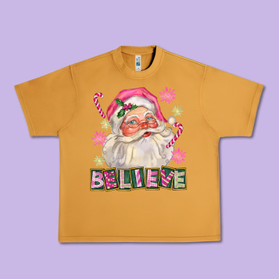 Pink Believe Santa Christmas Urban Heavy Tee Designed By Fadigitalartstudio