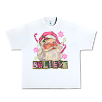 White Pink Believe Santa Christmas Urban Heavy Tee - FaDigitalArtStudio
