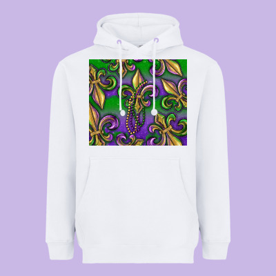 Mardi Gras Fleur De Lis Heavyweight Hoodie Designed By Ranaportraitstore