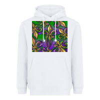 White Mardi Gras Fleur De Lis Heavyweight Hoodie - RanaPortraitStore