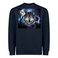 Navy wolf and full moon Heavyweight Sweatshirt - RanaPortraitStore