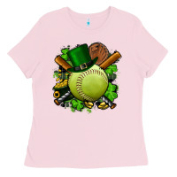 Bubblegum Pink st.patrick's day softball Ladies Tee - FaDigitalArtStudio