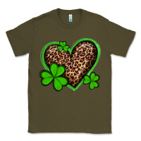 Army Green st patricks day leopard heart with shamrocks Classic Tee - Artiststas