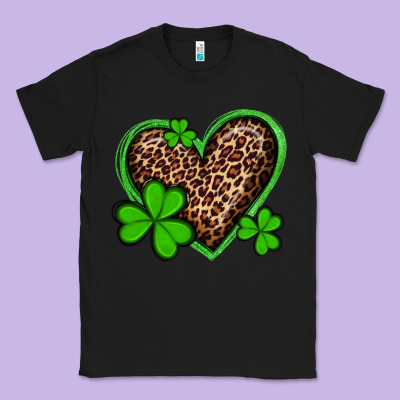 St Patricks Day Leopard Heart With Shamrocks Classic Tee Designed By Artiststas