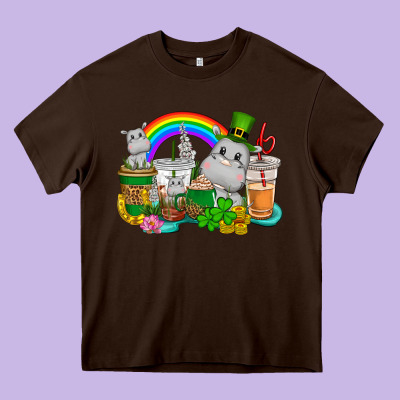St. Patrick's Hippopotamus Coffee Cups Heavy Core Tee Designed By Cowgirlartshop
