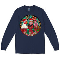 Navy Chickens Long Sleeve Tee - CowhideDigitalArt