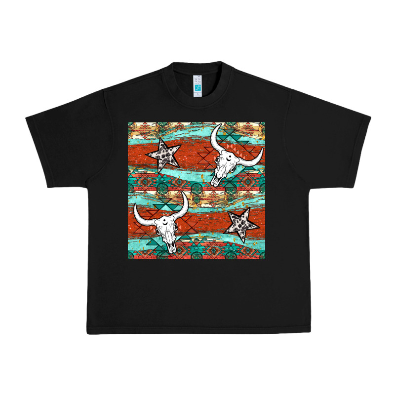 Western Aztec Bull Skull Stars Seamless Pattern Urban Heavy Tee by BundleAndBundleShop | Teevron