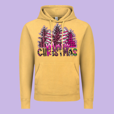 Merry Christmas Pink  Trees Vintage Hoodie Designed By Cowhidedigitalart