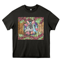 Asphalt Easter bunny with floral wreath and leopard Heavy Core Tee - RanaPortraitStore