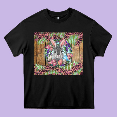 Easter Bunny With Floral Wreath And Leopard Heavy Core Tee Designed By Ranaportraitstore