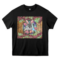 Black Easter bunny with floral wreath and leopard Heavy Core Tee - RanaPortraitStore