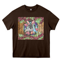 Chocolate Brown Easter bunny with floral wreath and leopard Heavy Core Tee - RanaPortraitStore