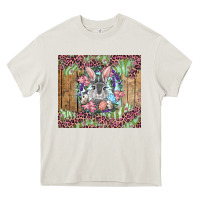 Cream Easter bunny with floral wreath and leopard Heavy Core Tee - RanaPortraitStore