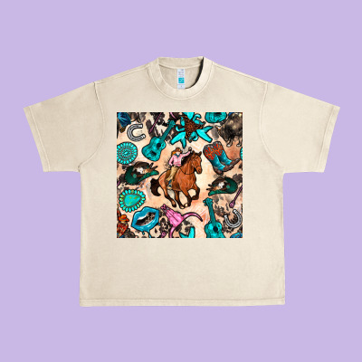 Western Cowgirl Seamless Pattern Urban Heavy Tee Designed By Bundleandbundleshop