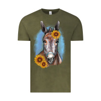 Vintage Olive Sunflower Donkey Vintage Tee - RanaPortraitStore