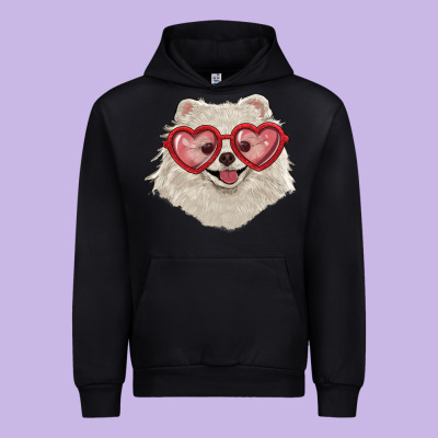 White Pomeranian With Love Glasses Urban Hoodie Designed By Ranaportraitstore