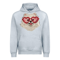 Heather Grey white pomeranian with love glasses Urban Hoodie - RanaPortraitStore