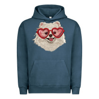 Pigment Midnight Navy white pomeranian with love glasses Urban Hoodie - RanaPortraitStore
