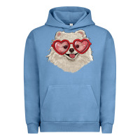 Pigment Pebble Blue white pomeranian with love glasses Urban Hoodie - RanaPortraitStore