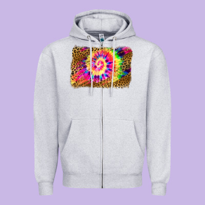 Leopard, Tie Die Backgraund Zipper Hoodie Designed By Jahusdesignshop